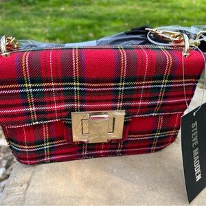 Steve Madden Red Plaid Crossbody with Gold Hardware